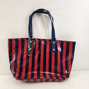 DKNY Striped Tote Red Blue Donna Karan New York Purse Bag Vinyl